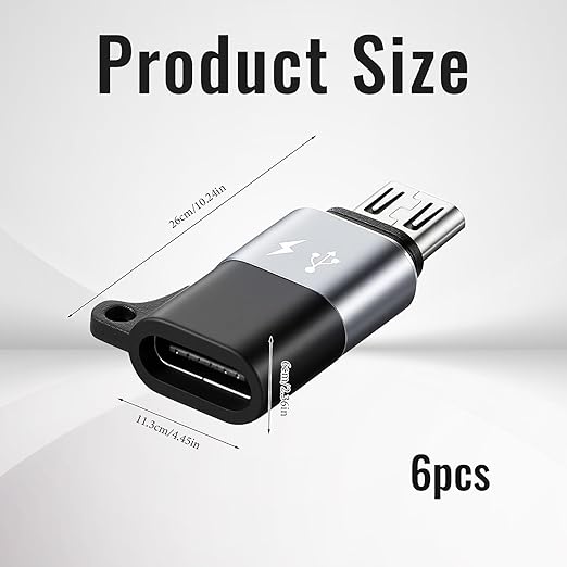 6 Pack Micro USB to USB C Adapter, Type C Female to Micro USBs Male Converter Connector Support Charge Data Sync, TypeC Micros USBs Adapter Micros Male Convert Connector, Black