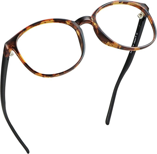 LifeArt Round Blue Light Blocking Glasses, Computer Glasses, Gaming Glasses, TV Glasses for Women Men (Tortoise, 6.00 Magnification)