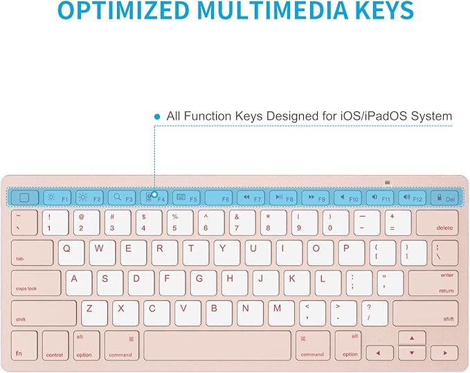 OMOTON Bluetooth Keyboard Compatible with iPad A16 11th 10th Generation, iPad 10.2 (9th/8th/7th), iPad Pro 13/12.9/11 inch, iPad Air/Mini and More iOS Devices, Pink & Pearl White