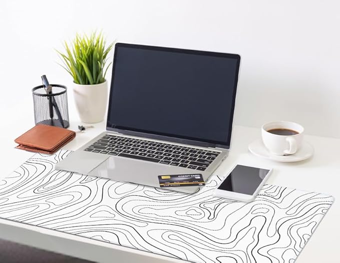 White Topographic Mouse Pad XXXL - Giant Full Desk Gaming Mat, Huge Keyboard Pad for Ultimate Battlestation & Room Setup