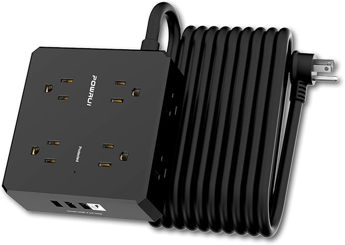Surge Protector Power Strip - 20 Ft Flat Plug Extension Cord with 8 Widely Outlets and 4 USB Ports(1 USB C), 3 Side Outlet Extender for Home Office, Black, ETL Listed