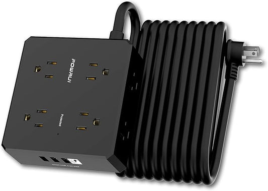 Surge Protector Power Strip - 20 Ft Flat Plug Extension Cord with 8 Widely Outlets and 4 USB Ports(1 USB C), 3 Side Outlet Extender for Home Office, Black, ETL Listed