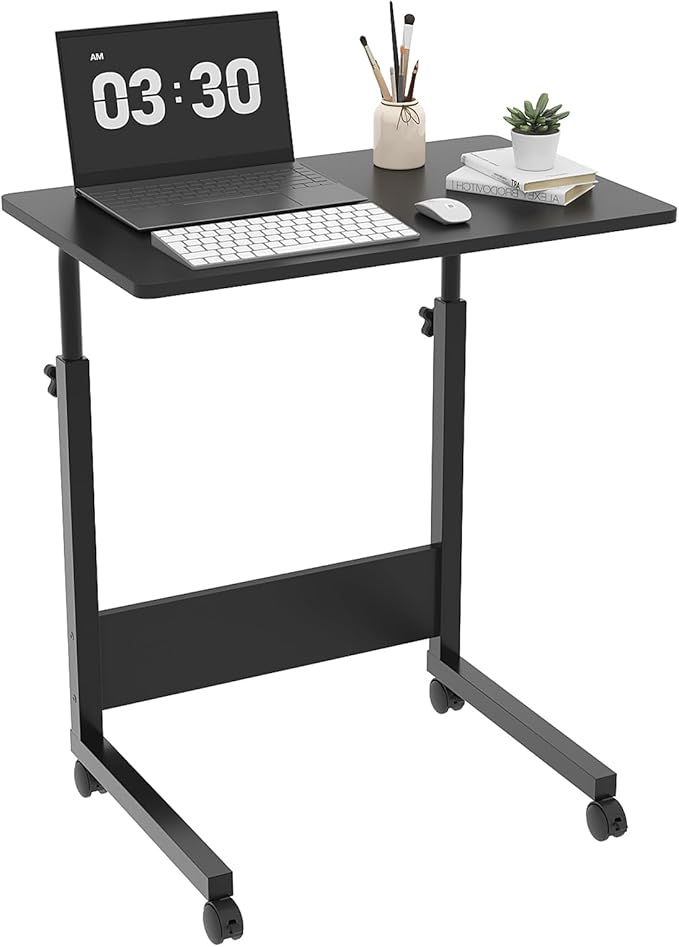 FCH Portable Computer Workstation, Standing Desk Adjustable Height, Small Computer Desk w/Rolling, Sit Stand Laptop Desk TV Tray for Bed Sofa Hospital Reading Eating, Black, 23.6"
