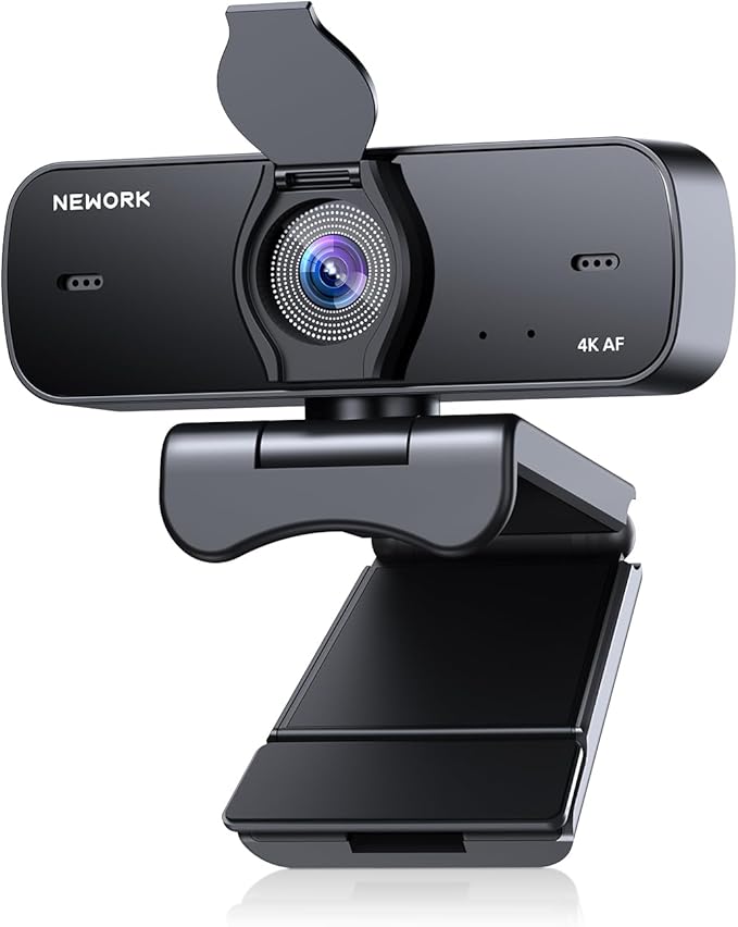 4K Webcam for PC with Stable Auto Focus, Smooth Video, 2 Noise-Cancelling Microphones, USB Plug & Play, Ideal for Online Teaching, Meetings, and Remote Communication