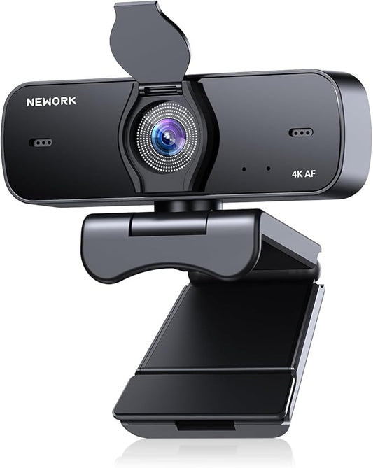 4K Webcam for PC with Stable Auto Focus, Smooth Video, 2 Noise-Cancelling Microphones, USB Plug & Play, Ideal for Online Teaching, Meetings, and Remote Communication