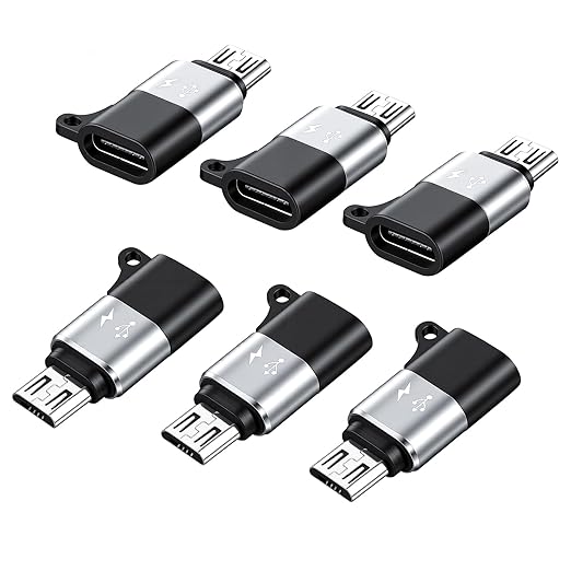 6 Pack Micro USB to USB C Adapter, Type C Female to Micro USBs Male Converter Connector Support Charge Data Sync, TypeC Micros USBs Adapter Micros Male Convert Connector, Black