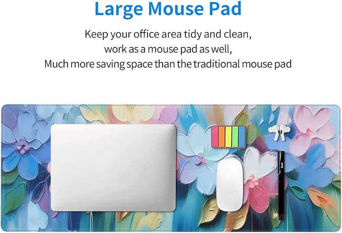 Gaming Mouse Pad, Large Non-Slip Rubber Base Mousepad, Keyboard Mouse Mat, Desk Pad with Stitched Edges, 31.5x11.8inch, Oil Flower