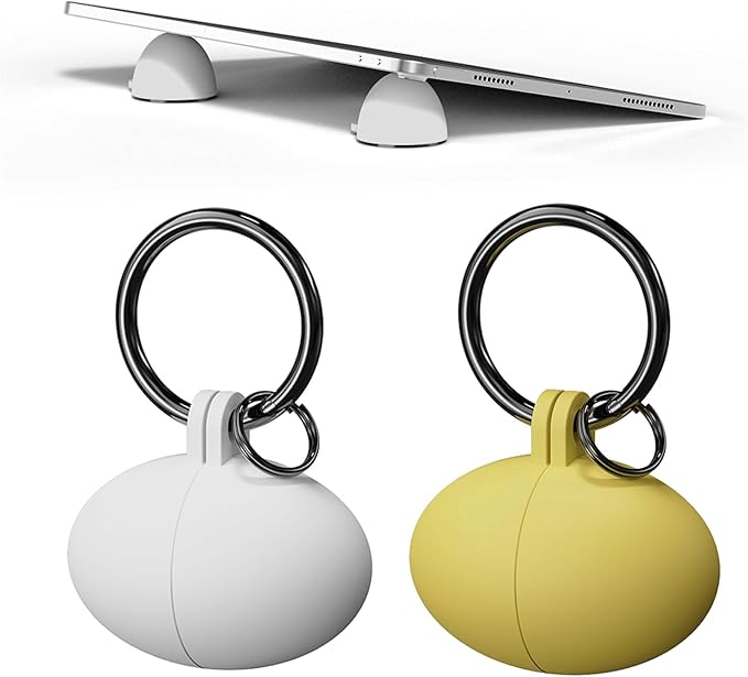 Portable Egg Keyring Style Anti-Slip Silicone Laptop & Pad Stand 2set(4pcs) - Ergonomic Viewing, Typing, Drawing, Cooling Foot/White Yellow (white+yellow)