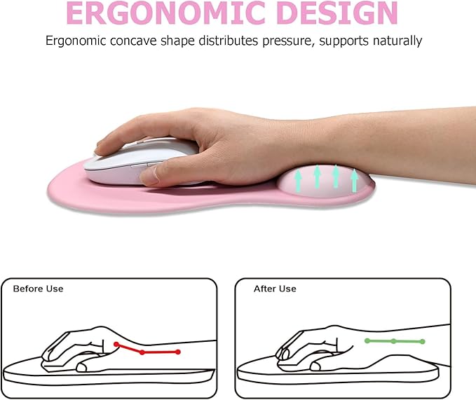 Gel Mouse Pad with Wrist Rest, Ergonomic Office Keyboard Wrist Rest and Mousepad with Wrist Support, Computer Mouse Pad with Non-Slip PU Base and Desk Accessories Mat for Laptop & Home & Gaming, Pink