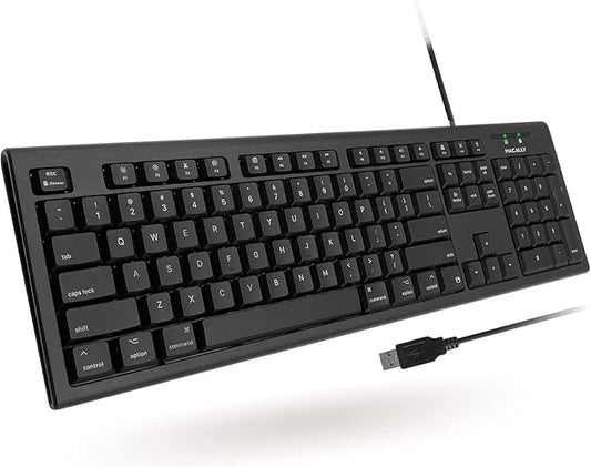 Macally Full Size Wired Mac Keyboard - Compatible with All Macs with USB Port - Wired Keyboard for Mac Mini / Pro, Macbook Pro/Air, iMac with Number Pad & 16 Apple Shortcut Keys Spill Proof - Black