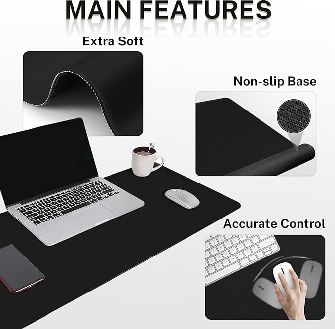 Britimes Black Keyboard Mouse Pad Set Black 4 in1 Large Mousepad+Keyboard Wrist Rest+Mouse Wrist Rest+Coaster Ergonomic Design for Home Office Computer 35.4x15.7Inches