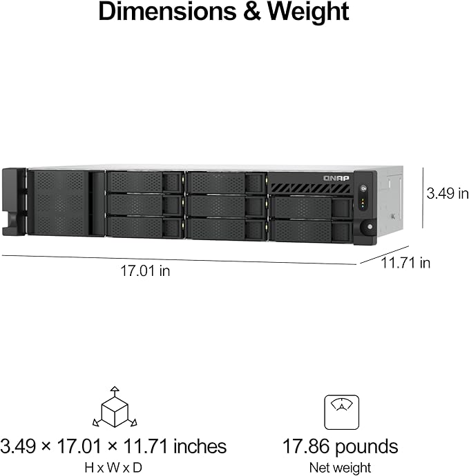 QNAP TS-855eU-8G-US 8 Bay High-Speed 2U Short-Depth rackmount NAS with Dual-2.5GbE, Intel Atom CPU, 8GB DDR4 Memory and 8-core Computing Power for Optimized virtualization (Diskless)