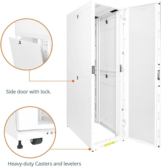 Tecmojo 48U Server Rack Cabinet - PRE-Assembled 24inch Width 43inch Depth IT Network Equipment Cabinet Rack Enclosure with Casters - 3000lbs Weight Capacity(06White)