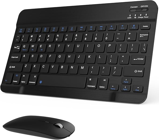 Rechargeable Bluetooth Keyboard and Mouse Combo, Universal Ultra-Slim Wireless Keyboard Mouse Set for Android Windows iPad iPhone Samsung Tablet Portable Compact Keyboard Set (Black)
