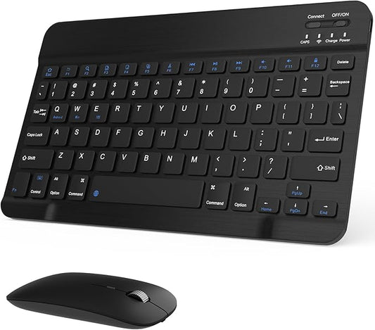 Rechargeable Bluetooth Keyboard and Mouse Combo, Universal Ultra-Slim Wireless Keyboard Mouse Set for Android Windows iPad iPhone Samsung Tablet Portable Compact Keyboard Set (Black)