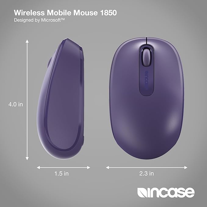 Incase Wireless Mobile Mouse 1850 – Designed by Microsoft – Compact, Comfortable, Right/Left Hand Use, 6-Month Battery Life, Nano Transceiver, Works with Mac/Windows 8/10/11 (Purple)