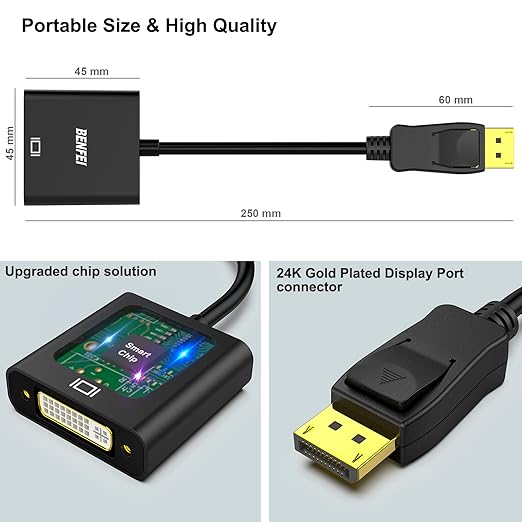 BENFEI DisplayPort to DVI Single Link Adapter 2 Pack,Uni-Directional Display Port Computer to DVI Screen Converter 1080P 60Hz Male to Female Black Compatible for Lenovo, Dell, HP and Other