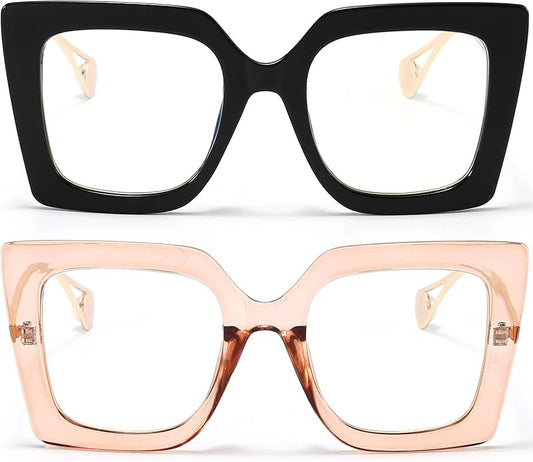 AIEYEZO Oversized Blue Light Glasses for Women, Anti Fatigue Prevent Headache Computer Eyeglasses