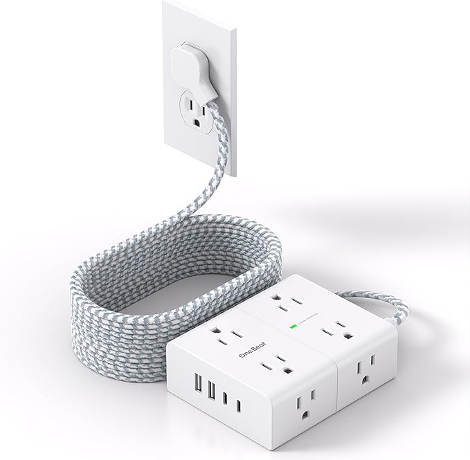 Surge Protector Power Strip 20 Ft Cord, Ultra Thin Flat Extension Cord with 8 Outlets 4 USB Ports(2 USB C), Flat Plug Power Strip, 20 Ft Long Braided Power Cord for Home, Office, Dorm Room Essentials