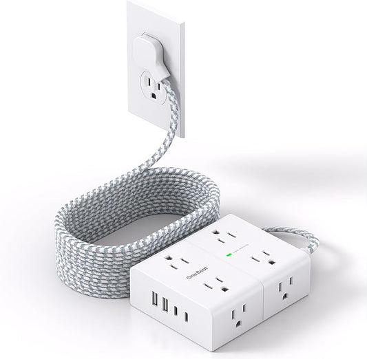 Surge Protector Power Strip 20 Ft Cord, Ultra Thin Flat Extension Cord with 8 Outlets 4 USB Ports(2 USB C), Flat Plug Power Strip, 20 Ft Long Braided Power Cord for Home, Office, Dorm Room Essentials