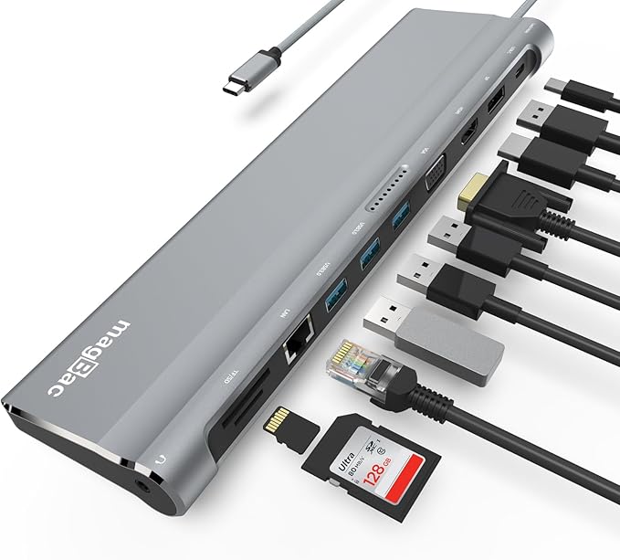 USB C Docking Station Dual Monitor 12 in 1 Laptop Docking Station 3 Monitor 4K Display with HDMI, DP, VGA, USB 3.0, 100w PD, 1000Mbps LAN, TF/SD, Audio, USB C Dock Compatible with Windows Laptop