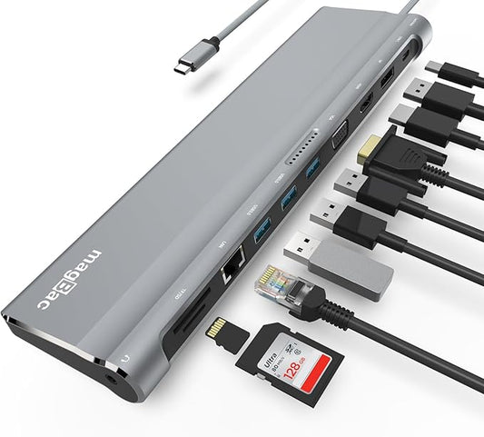 USB C Docking Station Dual Monitor 12 in 1 Laptop Docking Station 3 Monitor 4K Display with HDMI, DP, VGA, USB 3.0, 100w PD, 1000Mbps LAN, TF/SD, Audio, USB C Dock Compatible with Windows Laptop