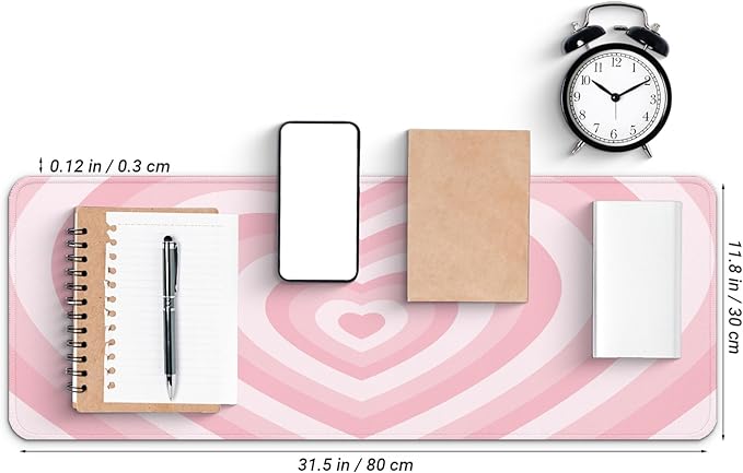 Gaming Mouse Pad with Non-Slip Base, Cute Mouse Mat with Stitched Edges for Keyboard and Mouse, Large Anime Mousepad for Computer, 31.5 x 11.8 inches (Pink Heart)