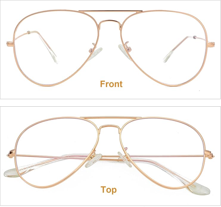 Gleyemor Blue Light Aviator Glasses for Women Men, Metal Frame Anti Blue Light Lens Computer Glasses
