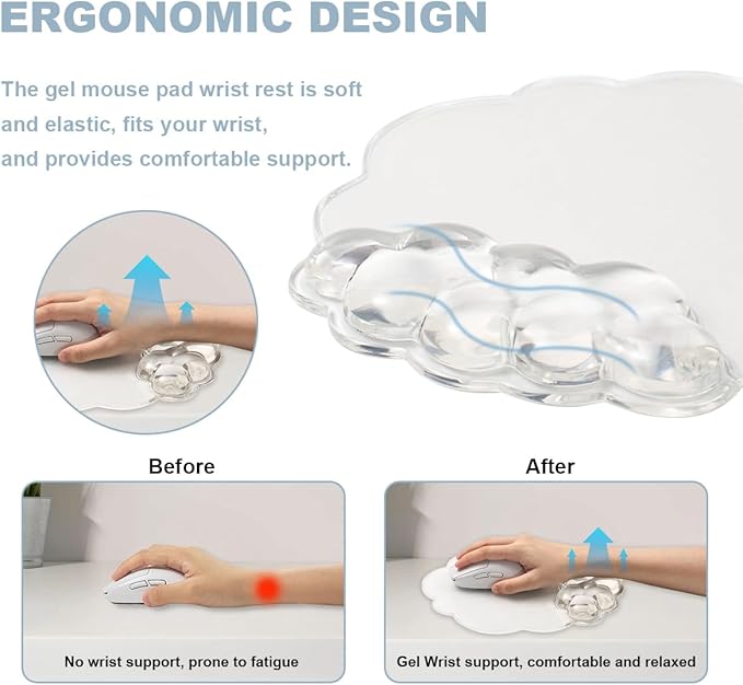 Keyboard Wrist Rest Set - Ergonomic Cloud Mouse Pad with Gel Wrist Rest Support and Cosater, Cute Office Accessories for Computer/Latop/Home/Office