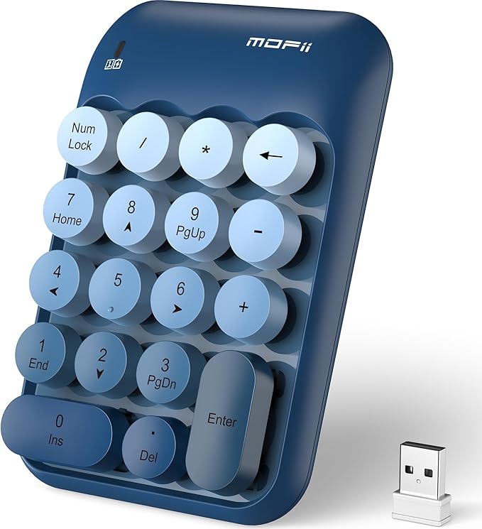 MOFII Cute Colorful Wireless Number Pad - 18 Keys, Portable 2.4 GHz with Stable Wireless Connectivity, 10-Key Financial Accounting Extension (Blue Colorful)