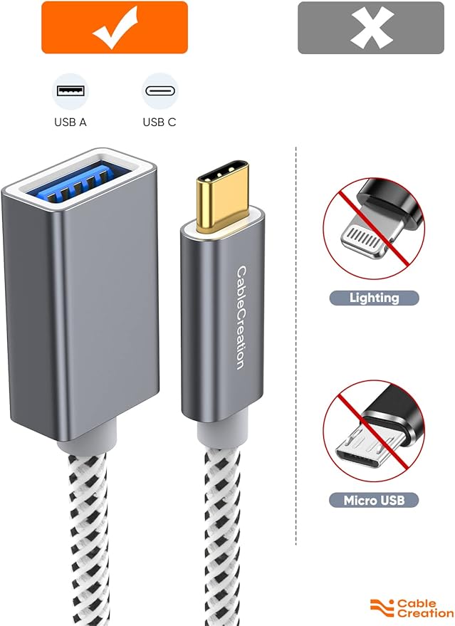 CableCreation USB to USB C Adapter 0.5FT/0.15m, USB C OTG Cable,Type C to USB A Female Connector for MacBook Pro Air, iPad mini/Pro, XPS, Galaxy S22 Ultra, iPhone 16, Surface Go