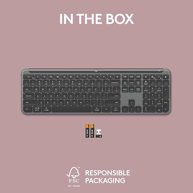 Logitech Signature Slim K950 Wireless Keyboard, Sleek Design, Switch Typing Between Devices, Quiet Typing, Bluetooth, Multi-OS, Windows, Mac, Chrome - Graphite