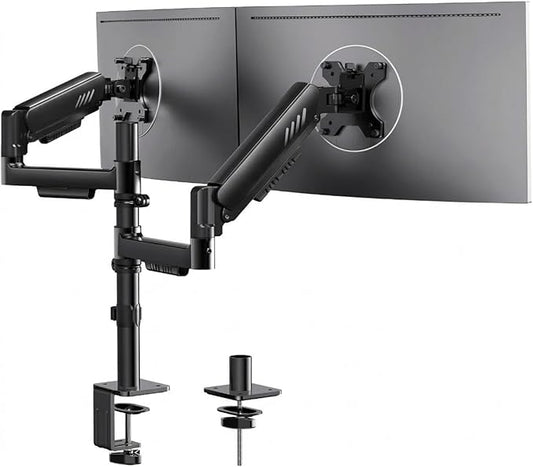 ErGear Vertical Dual Monitor Stand, Stacked Monitor Mount for 13-32″ Screens, Up to 19.8 lbs per Arm, Enhanced Stability with Integrated C-Clamp, Upgraded Cable Management, VESA 75x75/100x100mm, Black