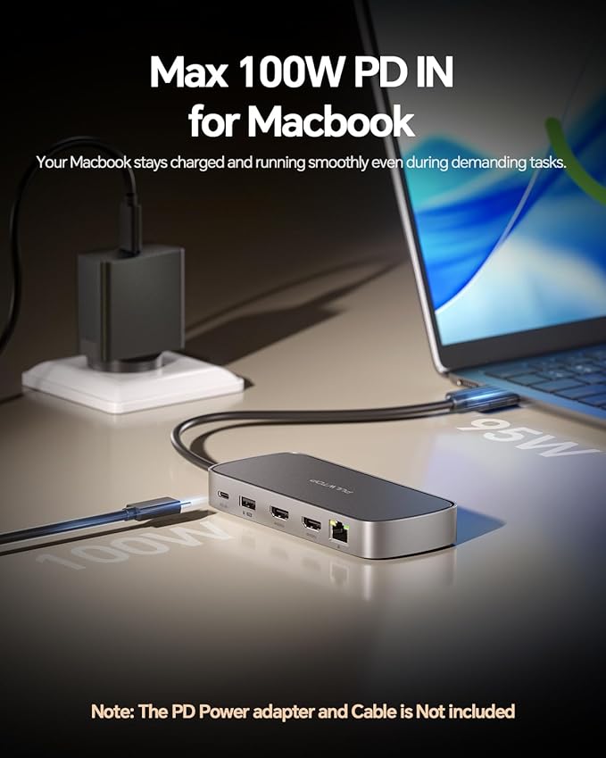 MacBook Pro Docking Station Dual Monitor 4K@60Hz for MacBook Pro/Air M5/M4/M3 Pro & Max, Mac Docking Station Dual Monitor, Macbook Pro Dock with 2HDMI,PD,Ethernet,USB A/C 10Gbps,SD/TF, USB 2.0