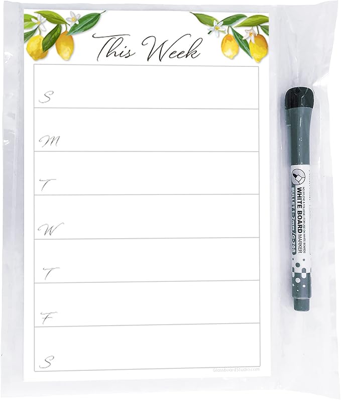 Dry Erase Weekly Calendar Planner Sticker Decal | Removable & Reusable | Magnetic Fine-Tip Marker Included (6 x 9 inches, Lemon Fresh)