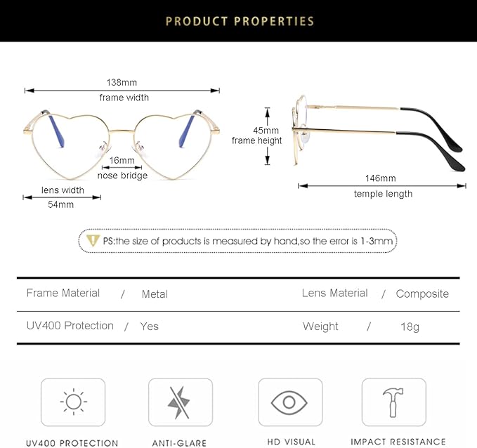 Gleyemor Heart Shaped Blue Light Glasses for Women Cute Computer Glasses