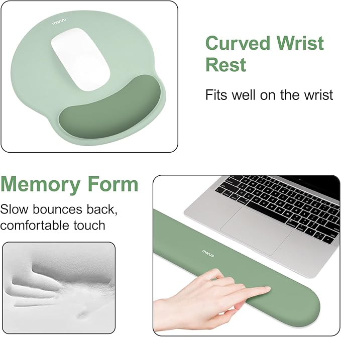 MOSISO Wrist Rest for Keyboard Mouse Pad Set, Large Gaming Deskpad&Circle Curved Mousepad&Keyboard Wrist Rest&Coaster, Ergonomic Non-Slip Mousepad&Easy Typing Pad with Silicone Lining, Green