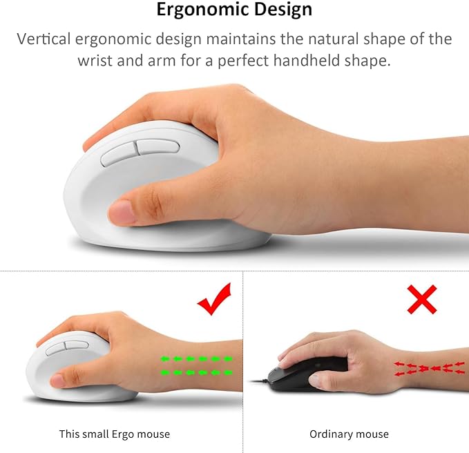 Thanice Vertical Wireless Mouse,2.4G Rechargeable Ergonomic High Precision Optical Silent Cordless Computer Mice with 6 Buttons, 3-DPI Adjustable, USB Receiver for Laptop PC Mac Notebook(White)