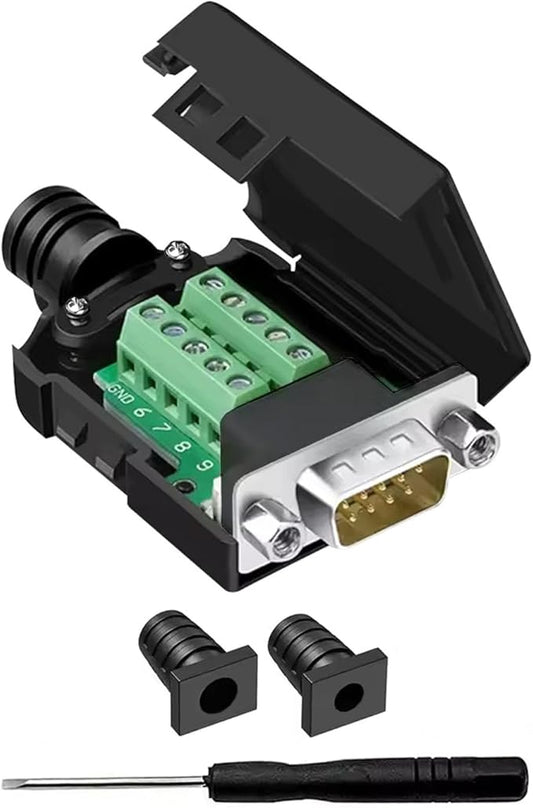 DB9 Breakout Connector, Male 9 pin RS232 connectors, Solderless D-SUB RS485 Serial Adapter Module Board with Screw Terminals, Case (Male Serial Adapter + Nut)