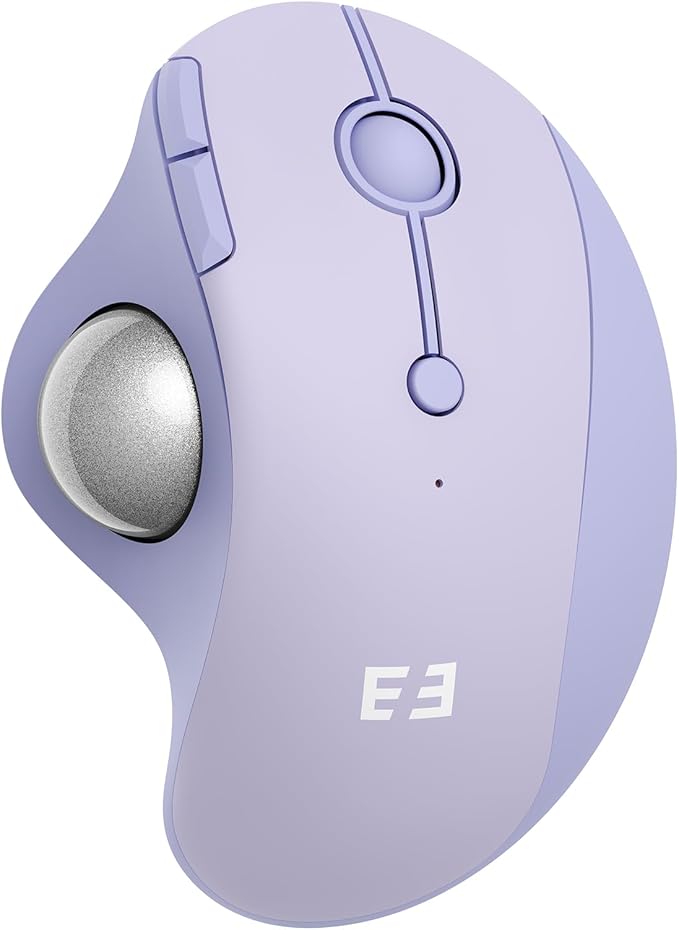 seenda Wireless Trackball Mouse, Bluetooth - Ergonomic Rollerball Mouse Rechargeable, 3 Device Connection Optical Mice Adjustable DPI Thumb Control Mice Compatible for Mac/Android/Windows-Light Purple