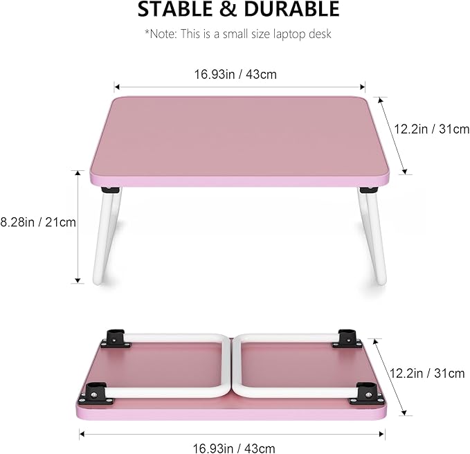Lap Desks Laptop Tray for Bed or Couch,Portable Breakfast Serving Tray with Folding Legs,Foldable & Lightweight Mini Table, Laptop Stand for Working, Reading and Writing,Pink