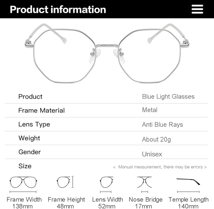 Gleyemor Blue Light Glasses for Women Men Vintage Octagonal Metal Gold Frame Computer Glasses