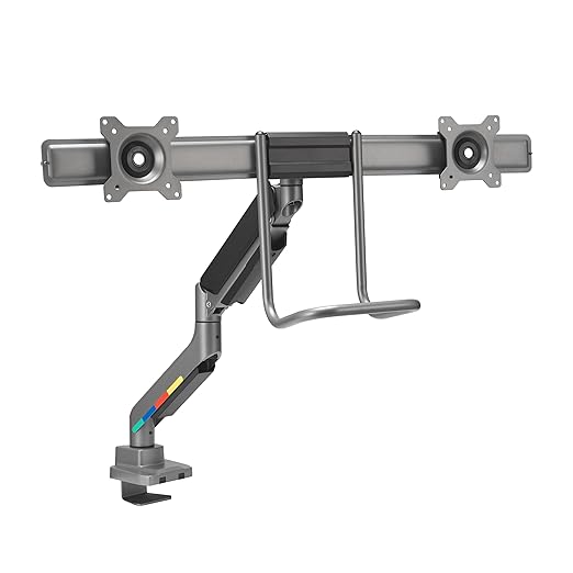 Kensington SmartFit Dual Monitor Arm with Crossbar and Easy-Grip Handle for 2 Screens Up to 32 Inch 19.8lbs, Gas Spring Height-Adjustable C-clamp or Grommet Monitor Mount with Max VESA 75/100mm