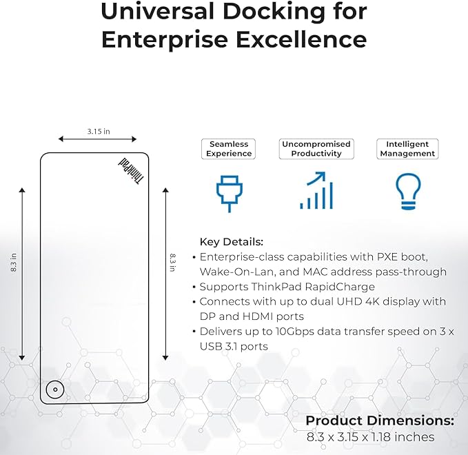 40AF0135US Docking Station Dual Monitor Hybrid USB-C with USB-A - 1 Year Warranty, Thinkpad Dock w/ 135W Adapter, HDMI, DisplayPort, USB-C Cable, Cloth - Laptop Docking Station (Renewed)