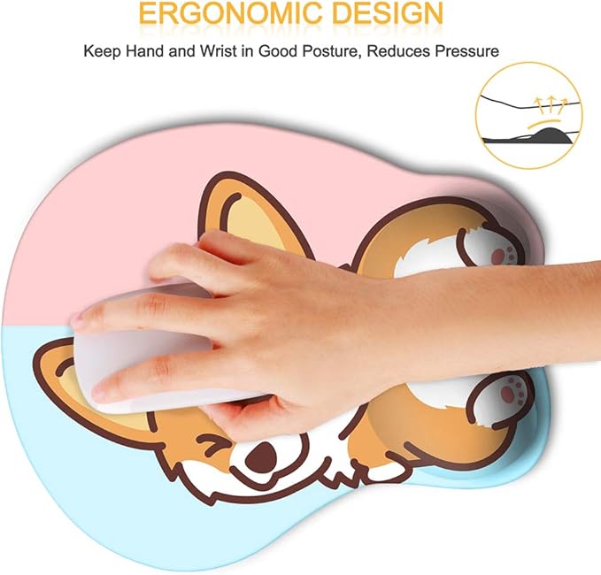 HAOCOO Cute Mouse Pad with Wrist Support Ergonomic, Anime Gel Corgi Butt Mouse Pad with Wrist Rest, Typing Pain Relief Funny Cartoon Mousepad for Gaming Kawaii Office Computer, Blue Pink Dog Animal