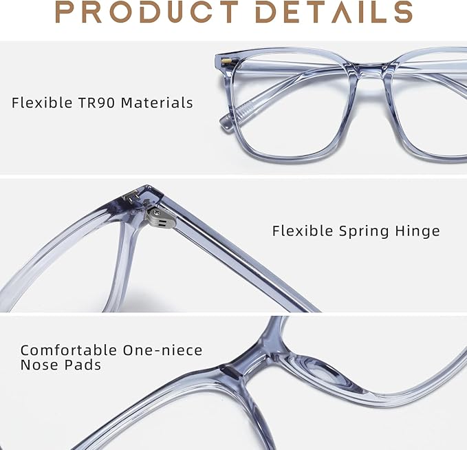 Oversized Square Blue Light Blocking Glasses for Women Men, Anti-Fatigue Computer Monitor Glasses Reduce Eye Strain