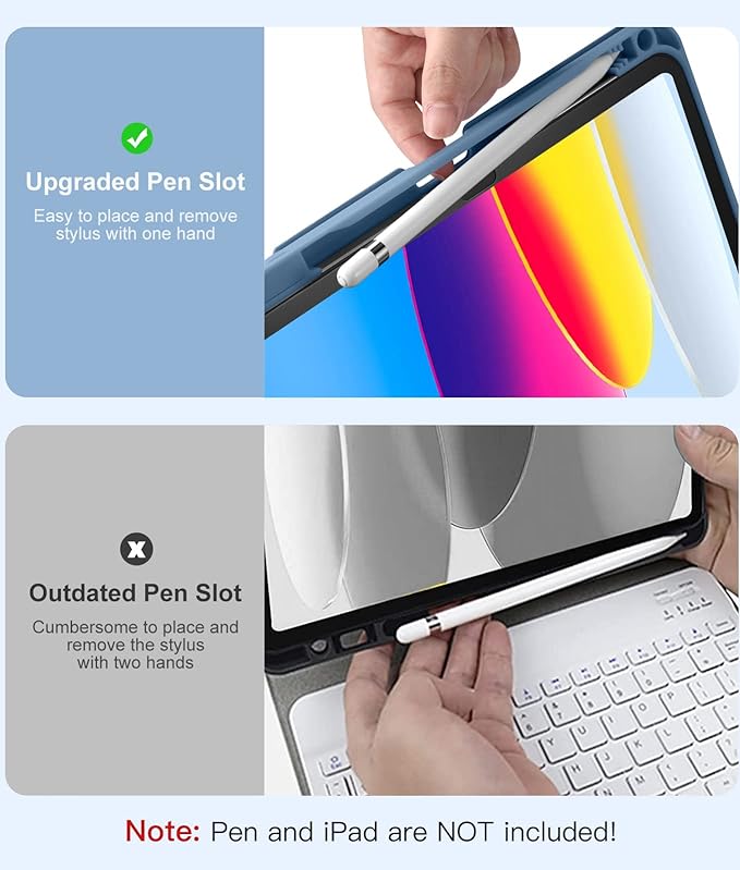 Hamile for iPad 11th 10th Generation Case with Keyboard - 7 Colors Backlit Wireless Detachable Folio Keyboard Cover with Pencil Holder for iPad 11-inch A16 2025 10th Gen 10.9 Inch 2022 (Blue)
