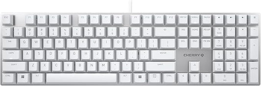 Cherry KC 200 MX, Wired Mechanical Office Keyboard, Modern Design with Elegant Aluminum Surface, USB-A Connection, MX2A Silent RED Switches, White/Silver