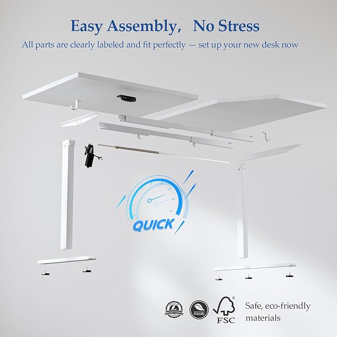 Klicelor 63 Inch L Shaped Standing Desk, Adjustable Height Corner Desk for Home Office Workstation, Sit Stand Desk with Two-Piece Desktop, White