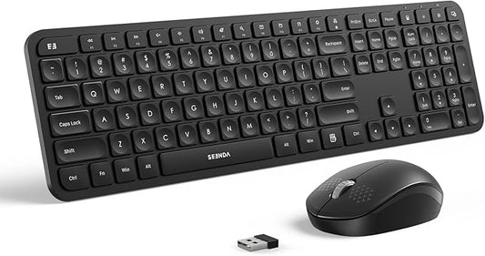 Wireless Keyboard and Mouse Combo - seenda Full Size 2.4G USB Wireless Keyboard Mouse Set, Quiet Cordless Computer Keyboard Mouse for Windows, Laptop, PC - Black